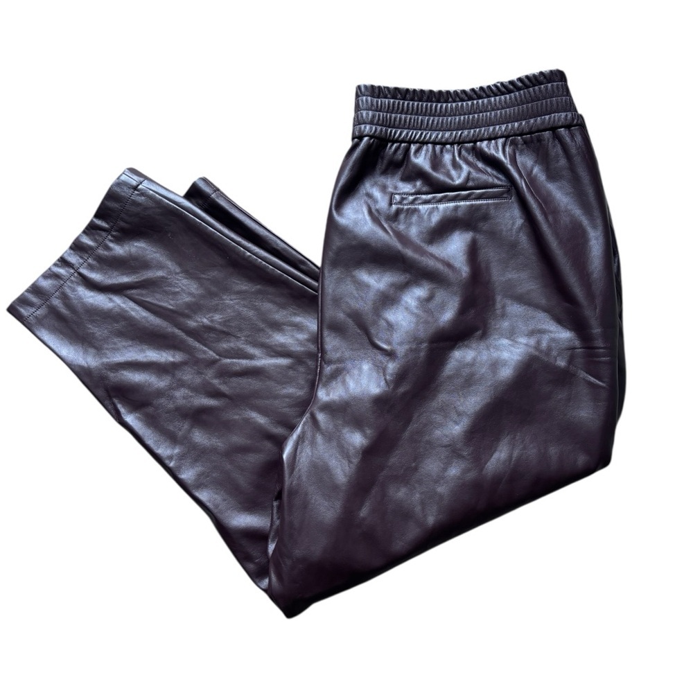 Maison Cinqcent Brown Faux Leather Jogger Pants Elastic Waist Plus Size 3X